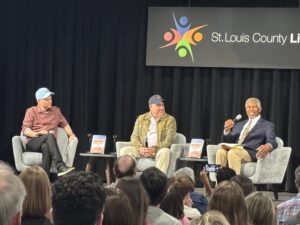 Michael Schur, Joe Posnanski and Gerald Early on stage