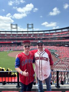 Wearing our Negro Leagues jerseys to the game in Busch Stadium
